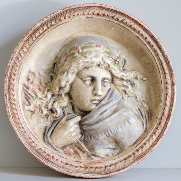 Pair Vintage Roman Goddess Relief Wall Sculptures – Classical Plaques, 10.25" - Picture 4 of 4